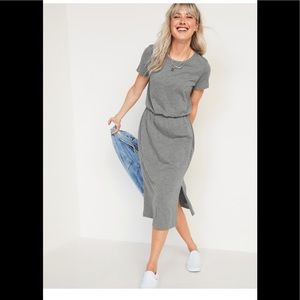 Waist defined slub knit midi t’shirt dress